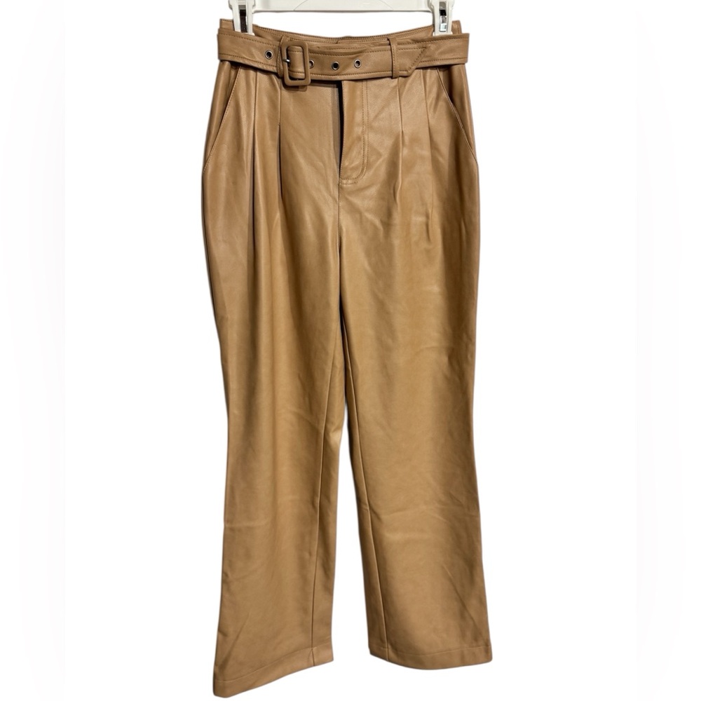 7 For All Mankind Vegan Leather Hi-Rise Wide Leg Belted Pants Cognac Size XS